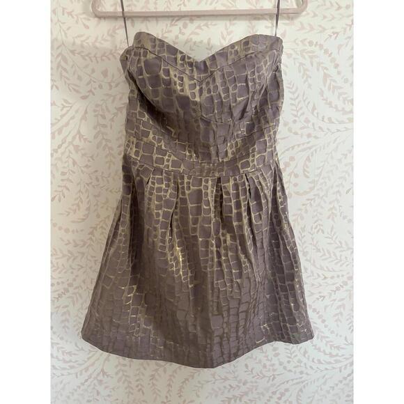 NWOT AE Gold and Taupe Stylish Strapless Print Dress - Picture 1 of 7